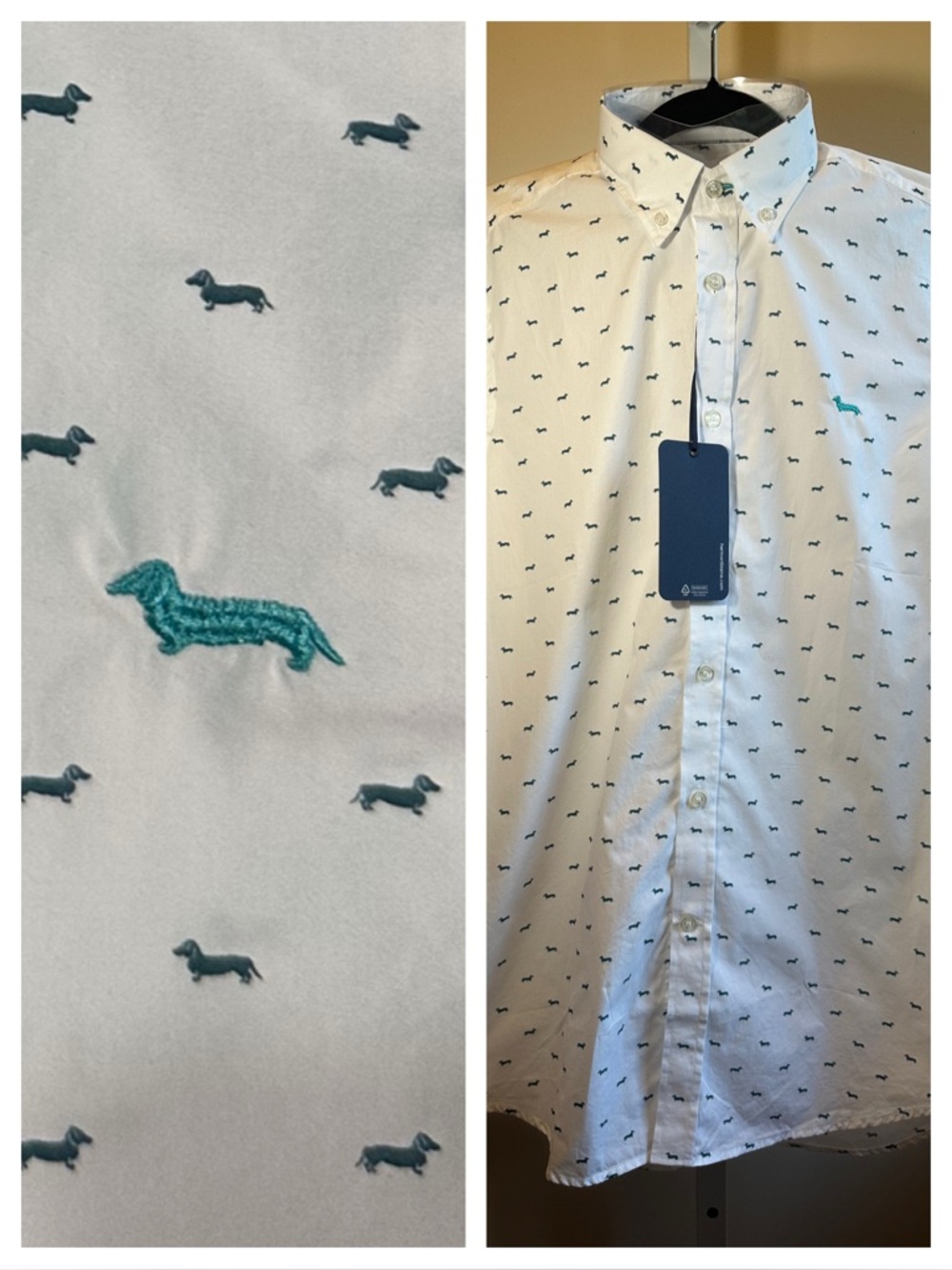 Harmont & Blaine All-Over Micro Dachshunds Shirt White Navy M NWT